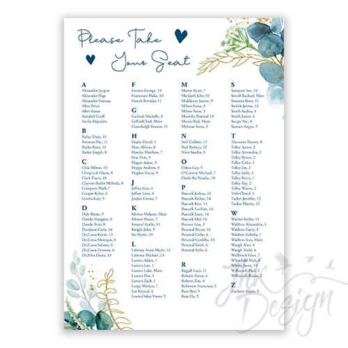 sreating plan9 Green Leaf Seating Plan Sign